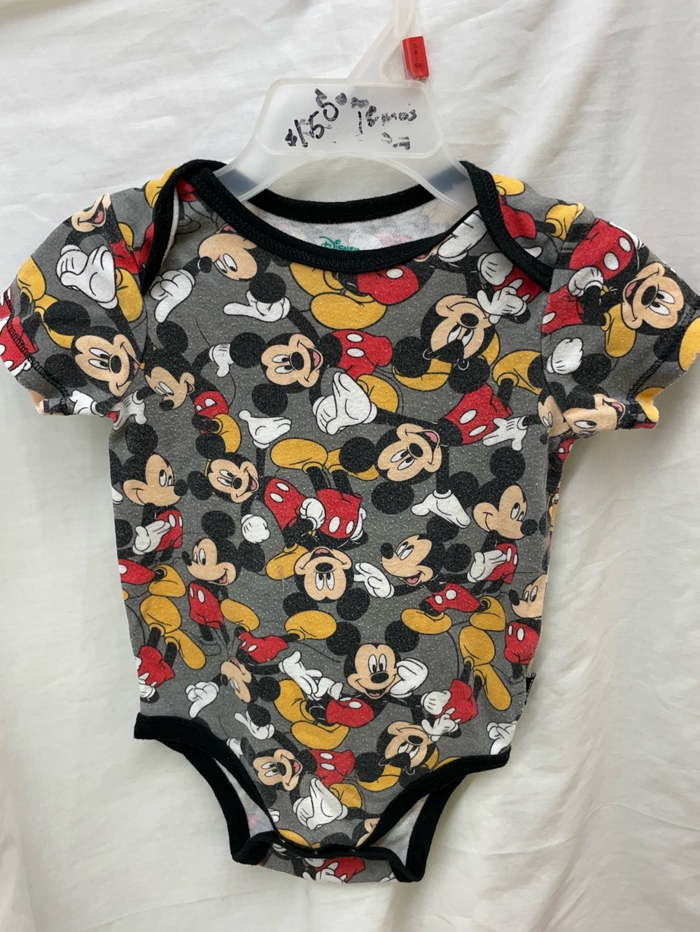 Disney Mickey Mouse Grey, Red & Yellow Baby Bodysuit sz 12 mos